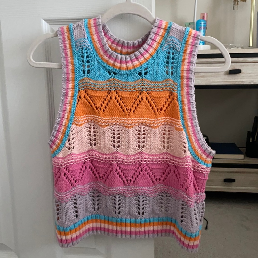 ZARA Multi pastel color sweater vest Small